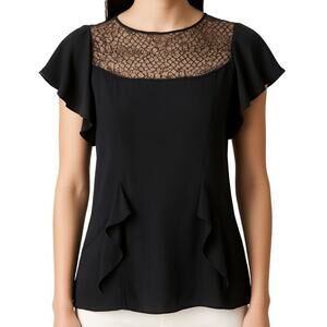 Marissa Webb Black Silk Lace Flutter Sleeve Top Size S Barneys NY